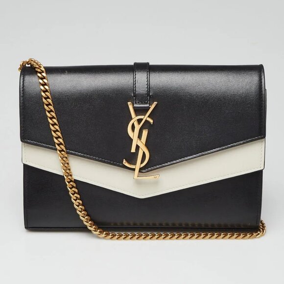 Yves Saint Laurent Black/Beige Smooth Leather Sulpice Wallet on Chain Bag - Picture 1 of 12